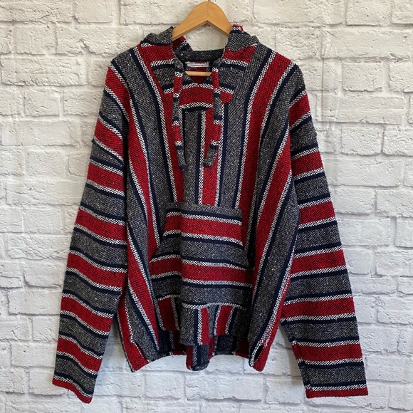 baja Tops - BAJA HOODIE Red Gray Stripe with Pocket